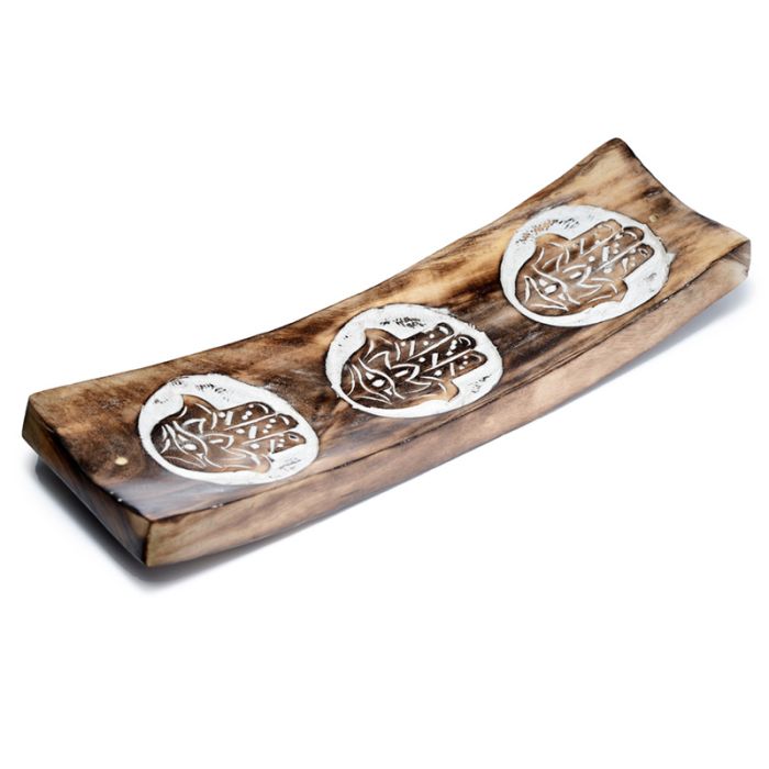 Popienica na kadzidełka z drewna z drzewa mango w kształcie łódki - motyw dłoni zen