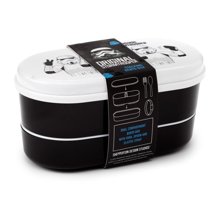 Trzywarstowe pudełko na lunch zamykane gumką z łyżką i widelcem "Sztrumowiec Star Wars"