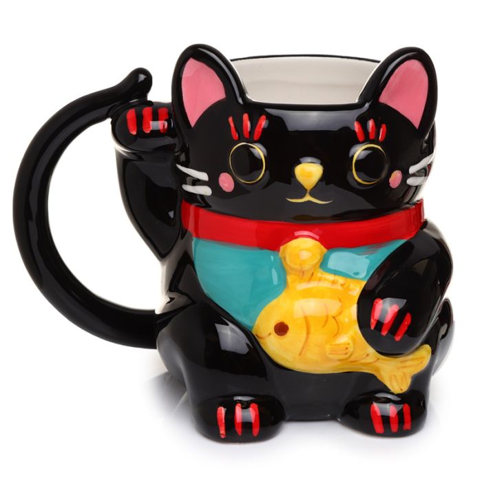 Kubek ceramiczny w kształcie kota "Kot Szczęścia Maneki Neko" - czarny