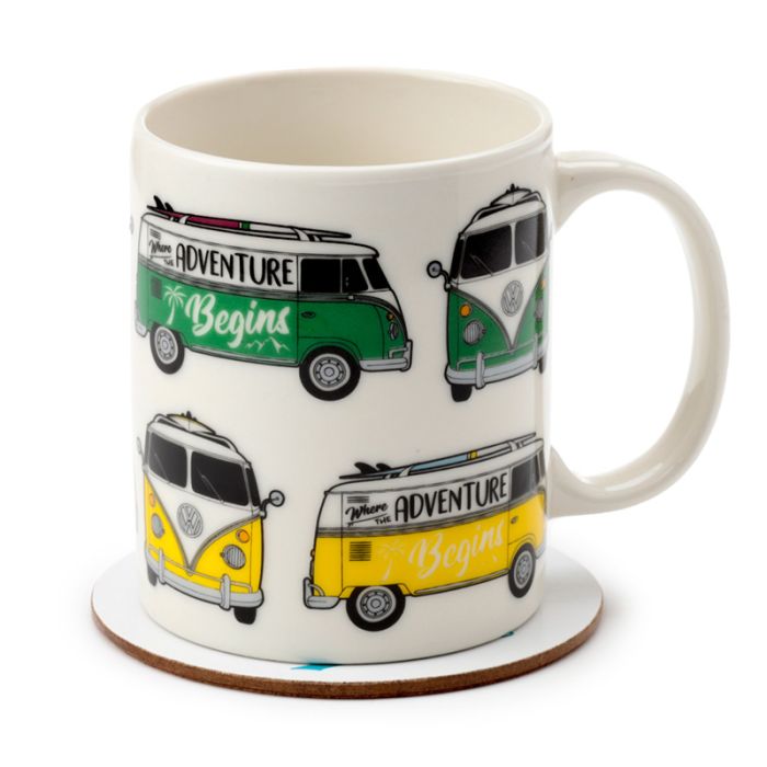Porcelanowy kubek z zestawem podkładek VW Volkswagen T1 Camper Bus