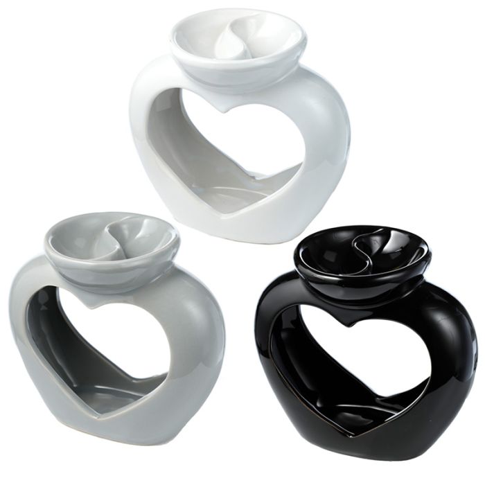 Ceramiczny podgrzewacz olejków i wosku tarta z naczyniem podzielonym na dwie części "Serce"