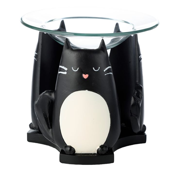 Żywiczny podgrzewacz olejków i wosku tarta ze szklanym talerzem "Kot Feline Fine"