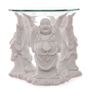 Biała podstawka na świeczki - śmiejący się Budda - 11cm Biała podstawka na świeczki - śmiejący się Budda - 11cm