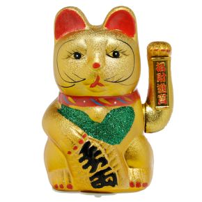 Maneki Neko - złoty kot machający łapką 21cm Maneki Neko - złoty kot machający łapką 21cm