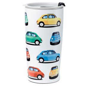 Kubek termiczny wielorazowy ze stali nierdzewnej do ciepłych i zimnych napojów 500 ml "Retro Fiat 500" Kubek termiczny wielorazowy ze stali nierdzewnej do ciepłych i zimnych napojów 500 ml "Retro Fiat 500"