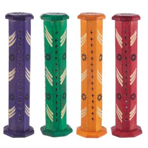 Kadzielnica stojąca z drewna mango w kwiaty - różne kolory Kadzielnica stojąca z drewna mango w kwiaty - różne kolory