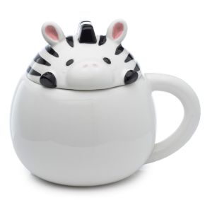 Ceramiczny kubek z przykrywką w kształcie głowy zebry "Adoramals - Podglądająca Zebra" Ceramiczny kubek z przykrywką w kształcie głowy zebry "Adoramals - Podglądająca Zebra"