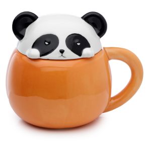 Ceramiczny kubek z przykrywką w kształcie głowy pandy "Adoramals - Podglądająca Panda" Ceramiczny kubek z przykrywką w kształcie głowy pandy "Adoramals - Podglądająca Panda"