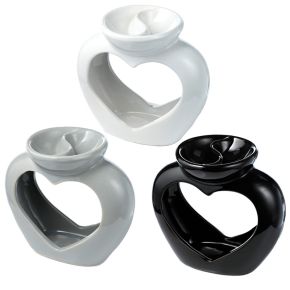 Ceramiczny podgrzewacz olejków i wosku tarta z naczyniem podzielonym na dwie części  "Serce"