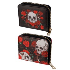 Skulls and Roses Zip Around Small Wallet Purse Skulls and Roses Zip Around Small Wallet Purse
