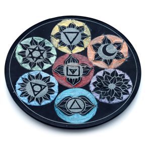 Popielnica na kadzidełka okrągła steatytowa z motywami Czakr Popielnica na kadzidełka okrągła steatytowa z motywami Czakr